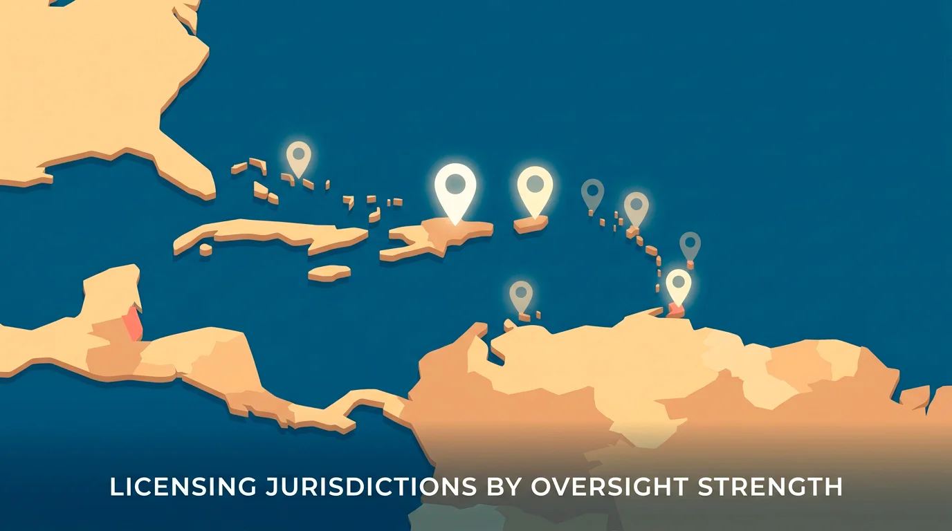 Stylised map highlighting offshore gambling licence jurisdictions including Malta, Gibraltar and Curaçao